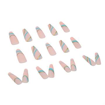 YoYoee Long Press on Nails Swirl False Nails With Designs Coffin Fake Nails Tips for Women and Girls 24Pcs