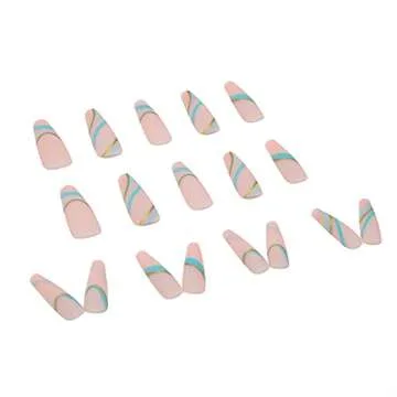 YoYoee Long Press on Nails Swirl False Nails With Designs Coffin Fake Nails Tips for Women and Girls 24Pcs