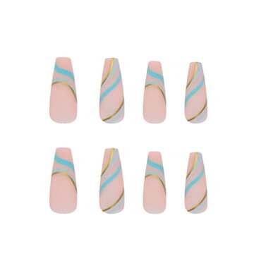 YoYoee Long Press on Nails Swirl False Nails With Designs Coffin Fake Nails Tips for Women and Girls 24Pcs
