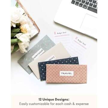 Lamare Cash Budget Envelopes for Cash System - Cash Envelopes for Budgeting - 12 Pcs Money Envelopes for Cash Budgeting plus 12 Budget Sheets - Money Saving Envelopes System Wallet for Cash Budgeting
