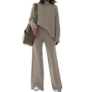 AOHITE Women's 2 Piece Knit Sweater Outfit Set - Comfort Meets Style - Khaki