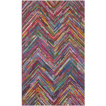 SAFAVIEH Nantucket Collection Accent Rug - 3' x 5', Pink & Multi, Handmade Modern Abstract Chevron Cotton, Ideal for High Traffic Areas in Entryway, Living Room, Bedroom (NAN141A)
