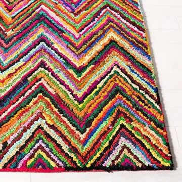 SAFAVIEH Nantucket Collection Accent Rug - 3' x 5', Pink & Multi, Handmade Modern Abstract Chevron Cotton, Ideal for High Traffic Areas in Entryway, Living Room, Bedroom (NAN141A)