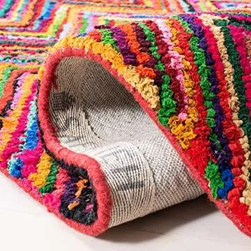 SAFAVIEH Nantucket Collection Accent Rug - 3' x 5', Pink & Multi, Handmade Modern Abstract Chevron Cotton, Ideal for High Traffic Areas in Entryway, Living Room, Bedroom (NAN141A)