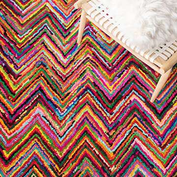 SAFAVIEH Nantucket Collection Accent Rug - 3' x 5', Pink & Multi, Handmade Modern Abstract Chevron Cotton, Ideal for High Traffic Areas in Entryway, Living Room, Bedroom (NAN141A)