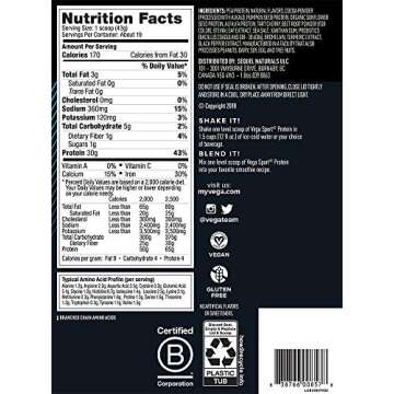 Vega Sport Protein Powder Mocha (19 Servings, 28.6 Ounce) - Plant-Based Vegan Protein Powder, BCAAs, Amino Acid, tart cherry, Non Dairy, Keto-Friendly, Gluten Free, Non GMO (Packaging May Vary)
