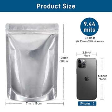 Saviki 50 Packs Mylar Bags for Food Storage with Clear Window,1 QUART(9.44 Mil, 7"x 10") Reusable My...