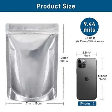 Saviki 50 Packs Mylar Bags for Food Storage with Clear Window,1 QUART(9.44 Mil, 7"x 10") Reusable My...