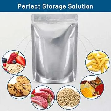 Saviki 50 Packs Mylar Bags for Food Storage with Clear Window,1 QUART(9.44 Mil, 7"x 10") Reusable Mylar Bags with 400CC Oxygen Absorber for Grains, Wheat, Rice, Legumes, Meat Long Term Food Storage