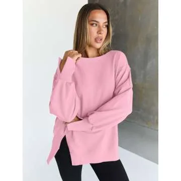 Trendy Queen Womens Oversized Sweatshirts Hoodies Crewneck Shirts Fall Outfits Teen Girls Y2k Winter Clothes Pink M