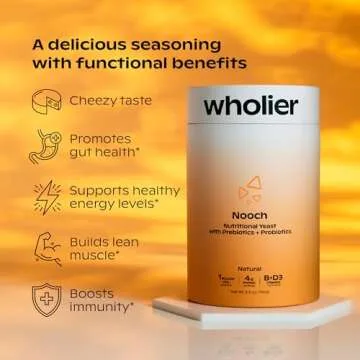 wholier Nutritional Yeast Flakes with Prebiotics & Probiotics for Gut Health. Methylcobalamin Vitamin B12 & Vitamin D3. Vegan Cheesy Seasoning. (5.3 oz.) (BBQ Flavor)
