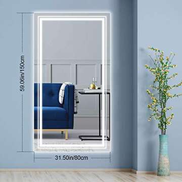 WIHTU LED Full Length Mirror - Illuminated 59x31 Inch Vanity & Wall Mount