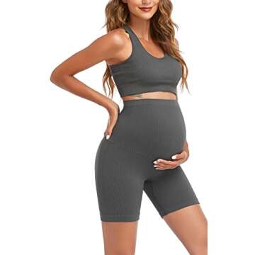 Women's Maternity 2 Piece Outfit Set - Bra & Shorts for Pregnancy - Yoga workout Lounge Wear Sets