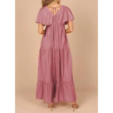 Acelitt Women's V Neck Tiered Casual Summer Dress