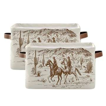 Cowboy Storage Basket Western Desert Cowboy Storage Bin Collapsible Sunflowers Large Storage Baskets...