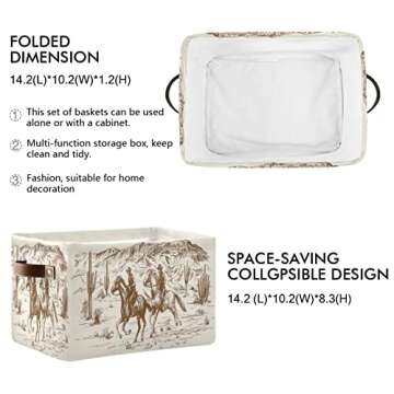 Cowboy Storage Basket Western Desert Cowboy Storage Bin Collapsible Sunflowers Large Storage Baskets with Leather Handles Storage Cube Box Organizer for Closet Toys Gift Basket,1PC