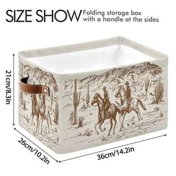 Cowboy Storage Basket Western Desert Cowboy Storage Bin Collapsible Sunflowers Large Storage Baskets with Leather Handles Storage Cube Box Organizer for Closet Toys Gift Basket,1PC