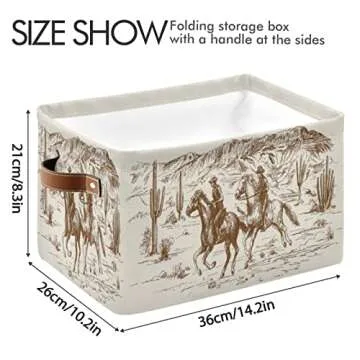 Cowboy Storage Basket Western Desert Cowboy Storage Bin Collapsible Sunflowers Large Storage Baskets with Leather Handles Storage Cube Box Organizer for Closet Toys Gift Basket,1PC