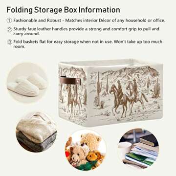 Cowboy Storage Basket Western Desert Cowboy Storage Bin Collapsible Sunflowers Large Storage Baskets with Leather Handles Storage Cube Box Organizer for Closet Toys Gift Basket,1PC