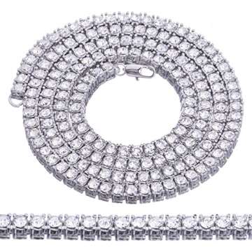 Hip Hop Iced Bling Silver Plated CZ Stoned 4 mm 2 Combo Set 16" + 18" Tennis Chain Choker Necklace L...