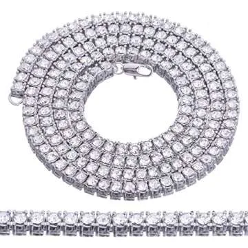 Hip Hop Iced Bling Silver Plated CZ Stoned 4 mm 2 Combo Set 16" + 18" Tennis Chain Choker Necklace L...