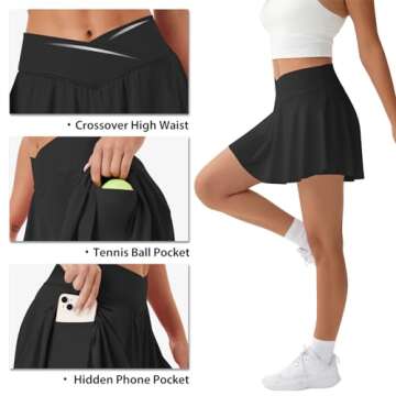 FireSwan Tennis Skirt for Women with Pockets Shorts Crossover High Waisted Pleated Golf Skorts Athletic Workout Skirts(Black XXL)