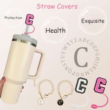 2PCS Straw Cover for Stanley Cup 30&40 Oz with Letter Charms