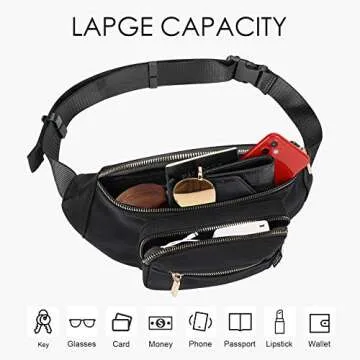 ZORFIN Fanny Packs for Women Men, Fashion Waist Packs, Lightweight Crossbody Bags Belt Bag for Women with Adjustable Strap for Shopping/Casual/Running (Black)