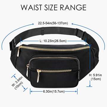 ZORFIN Fanny Packs for Women Men, Fashion Waist Packs, Lightweight Crossbody Bags Belt Bag for Women with Adjustable Strap for Shopping/Casual/Running (Black)