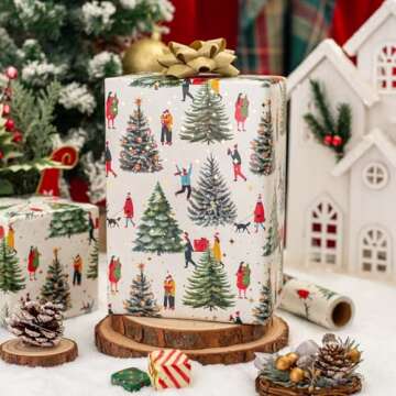 Merture Christmas Wrapping Paper Roll - 17 In X 32.8 Ft (46.5 sq.ft.ttl.) Festive Gift Wrap with Foi...