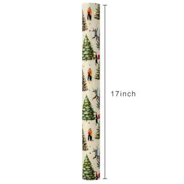 Merture Christmas Wrapping Paper Roll - 17 In X 32.8 Ft (46.5 sq.ft.ttl.) Festive Gift Wrap with Foil Spots, Watercolor Christmas Tree, Jingle Bell Pattern