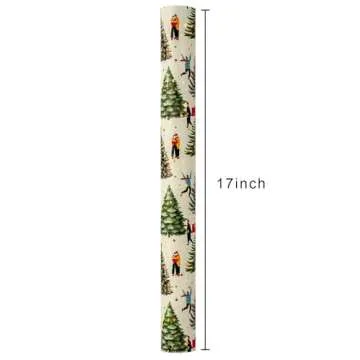 Merture Christmas Wrapping Paper Roll - 17 In X 32.8 Ft (46.5 sq.ft.ttl.) Festive Gift Wrap with Foil Spots, Watercolor Christmas Tree, Jingle Bell Pattern