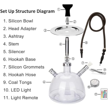Acrylic Hookah Set with LED & Silicone Bowls for Smoking
