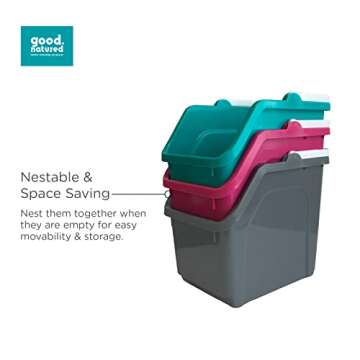 good natured Stackable Recycle Bin with Handle, 4-Pack, 6 Gallon / 25 Liter - Ideal for Kitchen, Home & Indoor Use - Compact & Small Recycling Bin - Easy Trash Sorting