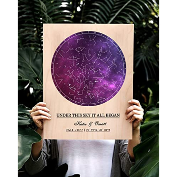 Personalized Star Map on Wood Unique Gift for Her