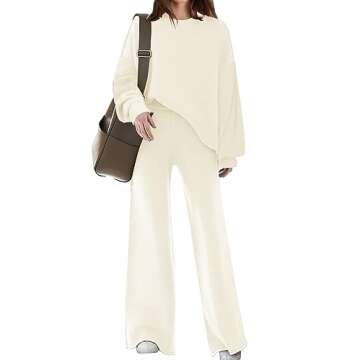 Disamer Womens 2 Piece Outfits Sweater Set Long Sleeve Knit Pullover Tops Wide Leg Pants Lounge Sets