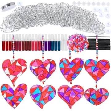 Winlyn 24 Sets Heart Suncatchers Ornaments Decorations DIY Window Paint Art Stickers Crafts Heart Su...