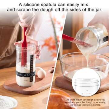 BOOMIBOO Sourdough Starter Jar, 24oz Sourdough Bread Baking Supplies Fermentation Kit, Glass Jars Bread Making Accessories with Date Marked Feeding Band, Thermometer, Cloth Cover & Metal Lid