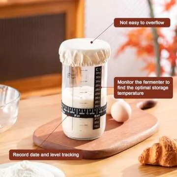 BOOMIBOO Sourdough Starter Jar, 24oz Sourdough Bread Baking Supplies Fermentation Kit, Glass Jars Bread Making Accessories with Date Marked Feeding Band, Thermometer, Cloth Cover & Metal Lid