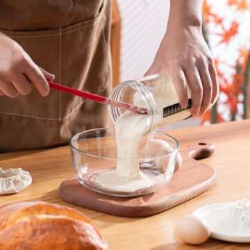 BOOMIBOO Sourdough Starter Jar, 24oz Sourdough Bread Baking Supplies Fermentation Kit, Glass Jars Bread Making Accessories with Date Marked Feeding Band, Thermometer, Cloth Cover & Metal Lid