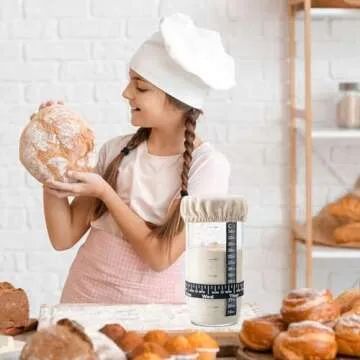 BOOMIBOO Sourdough Starter Jar, 24oz Sourdough Bread Baking Supplies Fermentation Kit, Glass Jars Bread Making Accessories with Date Marked Feeding Band, Thermometer, Cloth Cover & Metal Lid