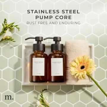 MaisoNovo Glass Foaming Soap Dispenser 14 Oz | Amber Glass Black Pumps x 2