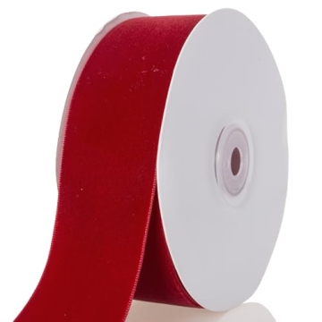 ATRBB Red Velvet Ribbon - 1 1/2 Inch Width, 10 Yards Per Roll - Classic Elegant Flocked Ribbon for G...