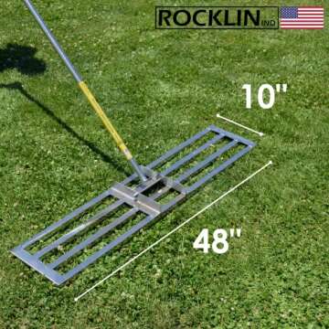 Rocklin™ Lawn Leveling Rake | Levelawn Tool | Level Soil or Dirt Ground Surfaces Easily | 48” x 10” Ground Plate | 78” Extra Long Handle | Stainless Steel