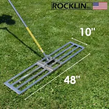 Rocklin™ Lawn Leveling Rake | Levelawn Tool | Level Soil or Dirt Ground Surfaces Easily | 48” x 10” Ground Plate | 78” Extra Long Handle | Stainless Steel