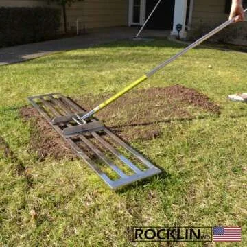 Rocklin™ Lawn Leveling Rake | Levelawn Tool | Level Soil or Dirt Ground Surfaces Easily | 48” x 10” Ground Plate | 78” Extra Long Handle | Stainless Steel
