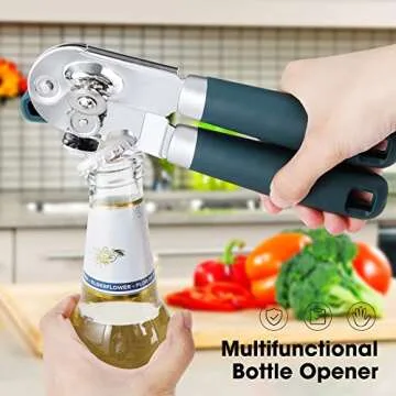 Can Opener Manual with Magnet and Sharp Blade Smooth Edge, Handheld Openers with Big Effort-Saving Knob, Can Opener with Multifunctional Bottles Opener, Green