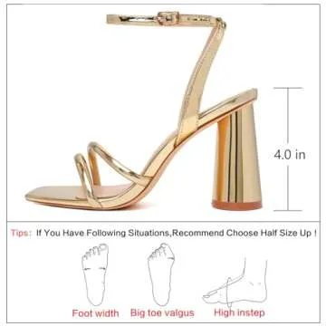 RIBONGZ Gold Prom Heels for Women - Elegant Strappy Block High Heels Sandals