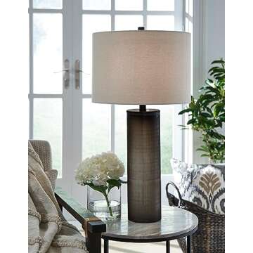 Signature Design by Ashley Dingerly Contemporary Glass Table Lamp - Elegant Brown & Beige