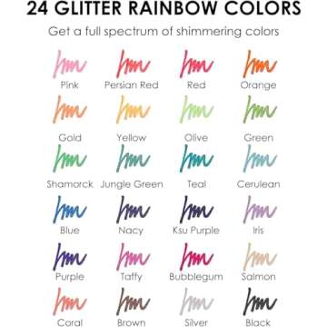 Grabie 24 Colors Glitter Markers Pen, Glitter Metallic Shimmer Marker Extra-Fine Tip Glitter Acrylic Paint Markers, Quick-Drying Water-based Ink Glitter Pens for Adults, DIY Crafts Making